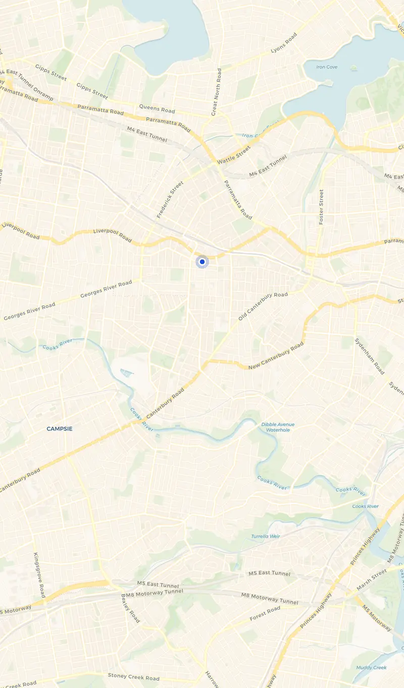 Map of the Ashfield service area and the surrounding suburbs we cover.